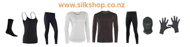 some of our range of silk baselayer and accessories available at the silk estore